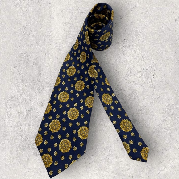 RENATO BALESTRA Navy/Gold Floral Art Silk LUXURY Tie ITALY - Picture 1 of 5